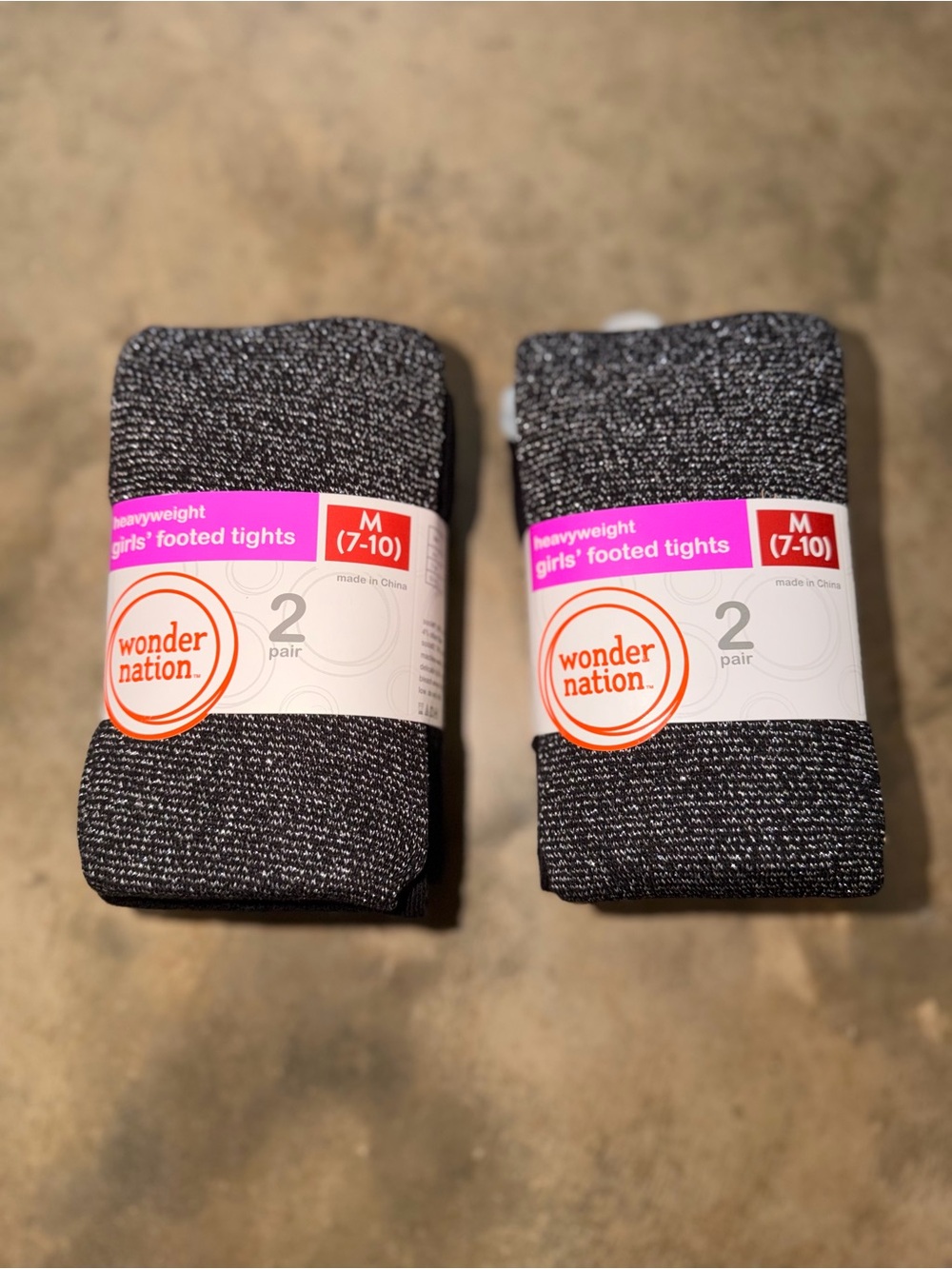 Wonder Nation Girls Heavyweight Footed Tights (4 Pair) Black Sparkle M 7-10
